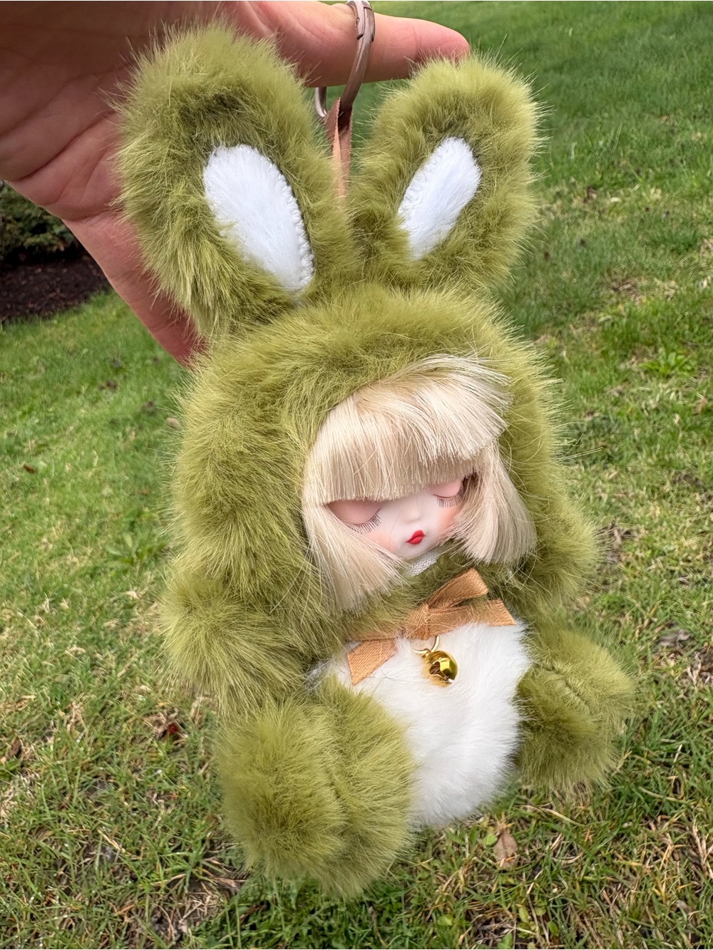 Cute Kawaii Green Bunny Hoodie Plush Keychain Bag Charm Soft Toy Y2K Gift